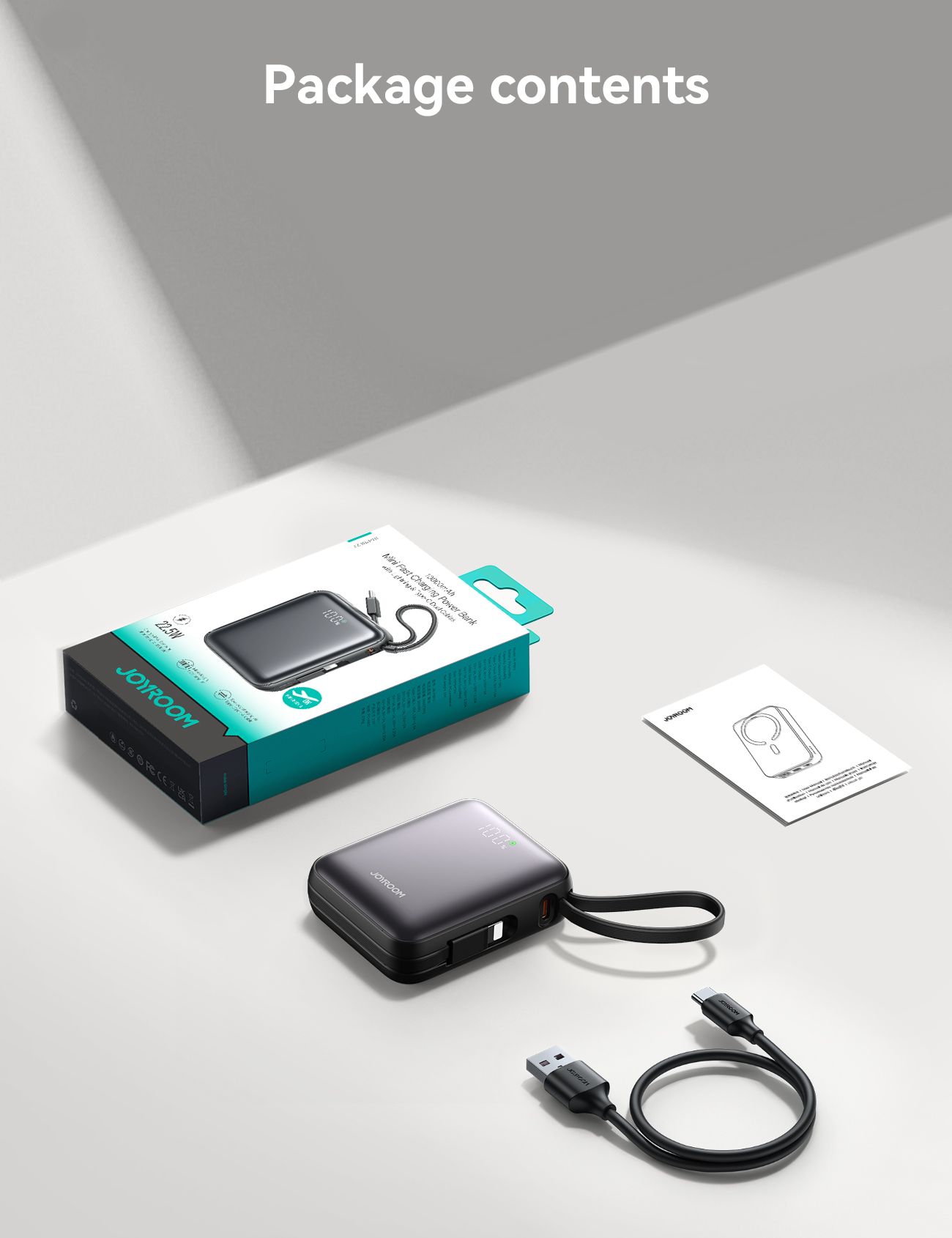  JR-PBF27 22.5W mini Power  Bank with Dual Cables  (lightning &typec)  10000mAh-